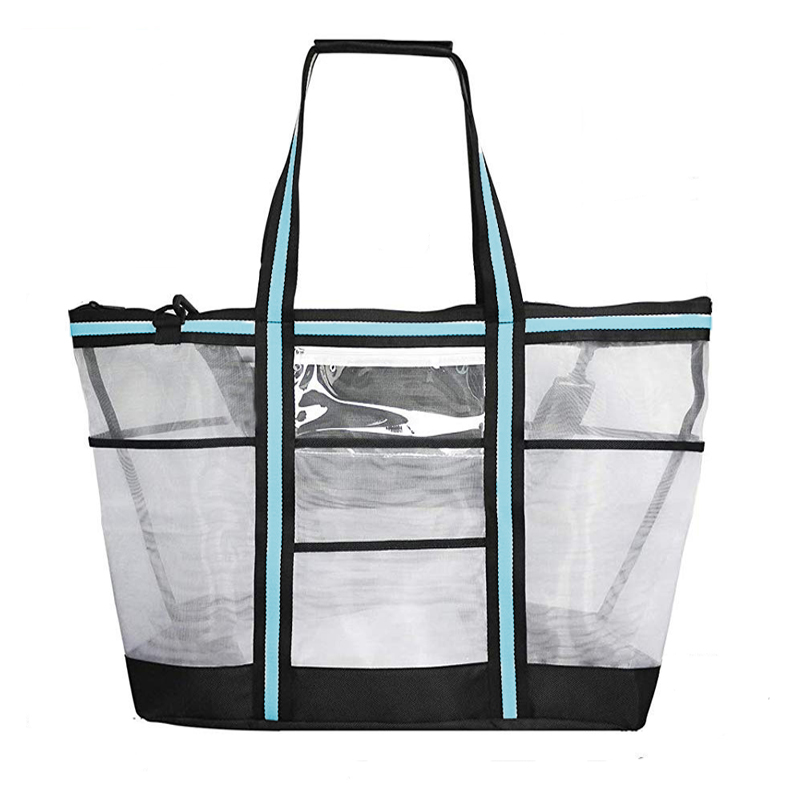 Multipurpose Tote Storage Bag 9 Pockets Top Zipper Organizer Bag Extra Large Mesh Beach Bag    SW10021